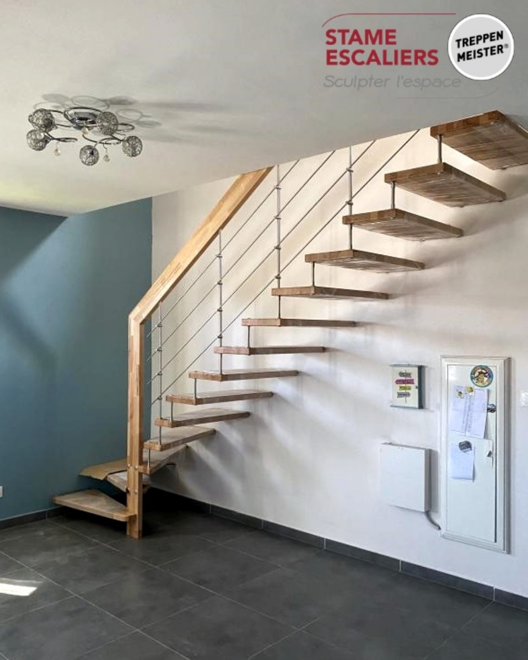 escalier HABITAT un quart tournant entretoises inox