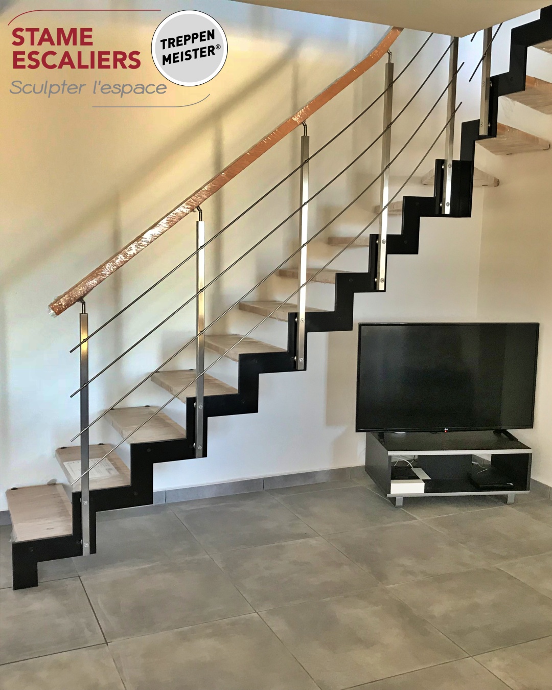 escalier à limon composite bois sur-mesure FERRO
