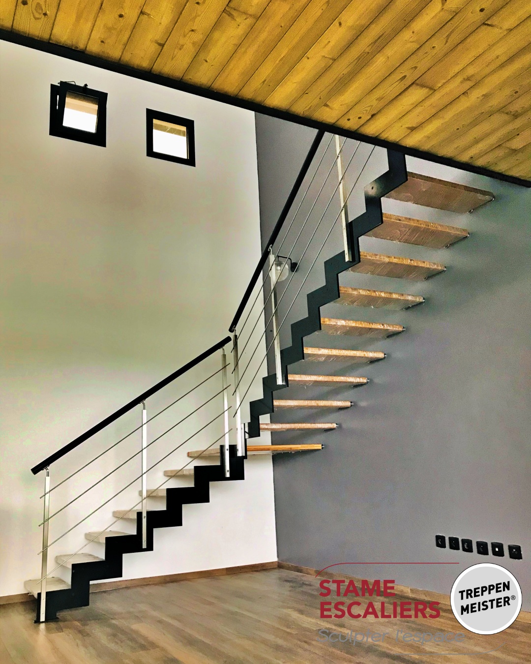 escalier à limon composite bois sur-mesure FERRO