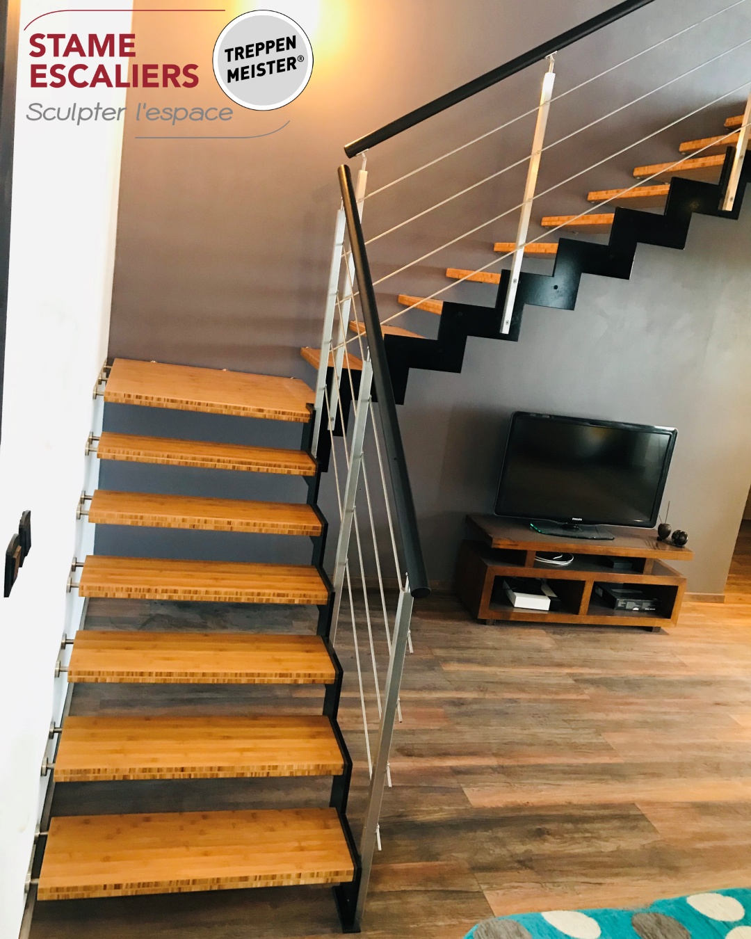 escalier à limon composite bois sur-mesure FERRO