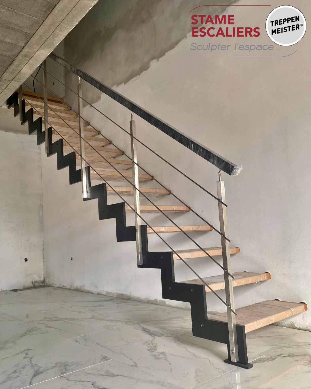 escalier à limon composite bois sur-mesure FERRO