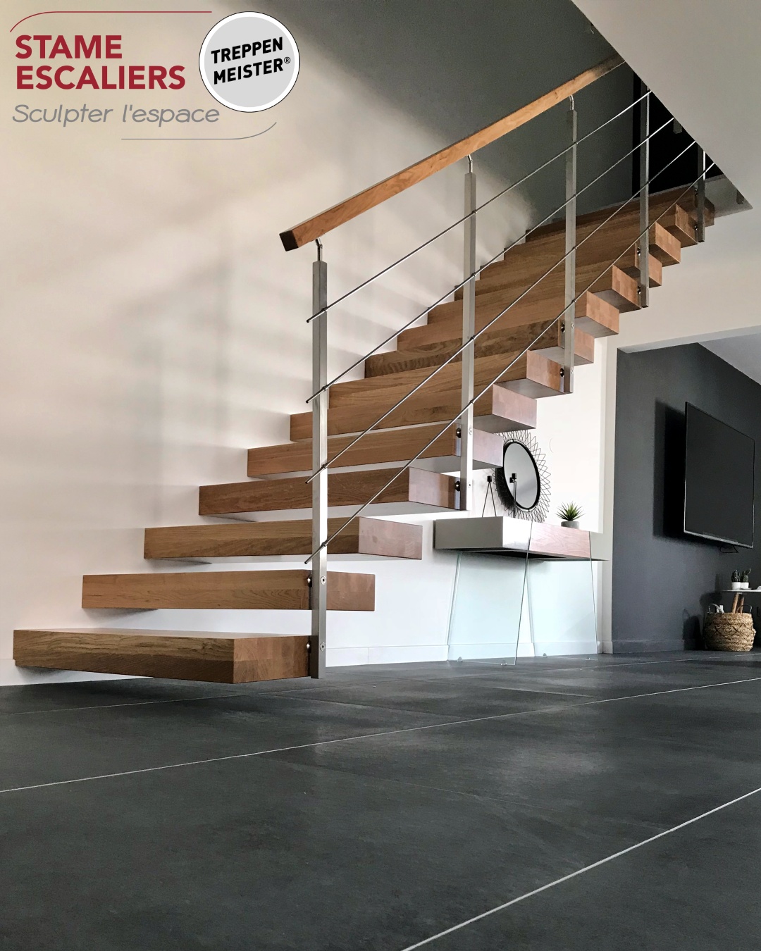 escalier autoporteur en bois sur-mesure Ego
